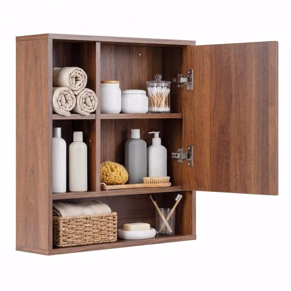 Gymax Brown Wall Mounted Medicine Cabinet with Mirror and Internal Shelves – 8
