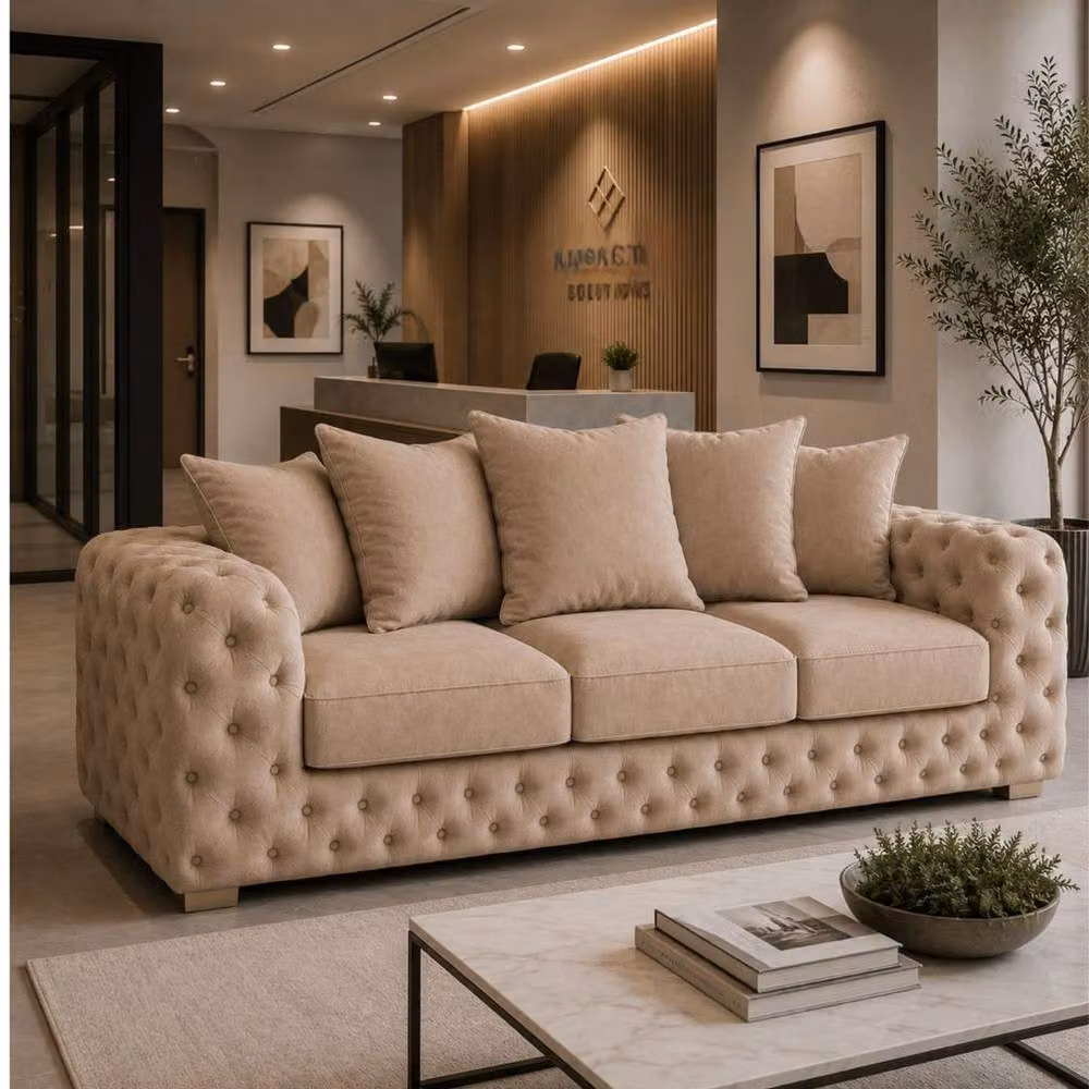 Stratus Interiors Ashley Luxe Chesterfield Scatter Back L-Shape Sofa in Beige – 2