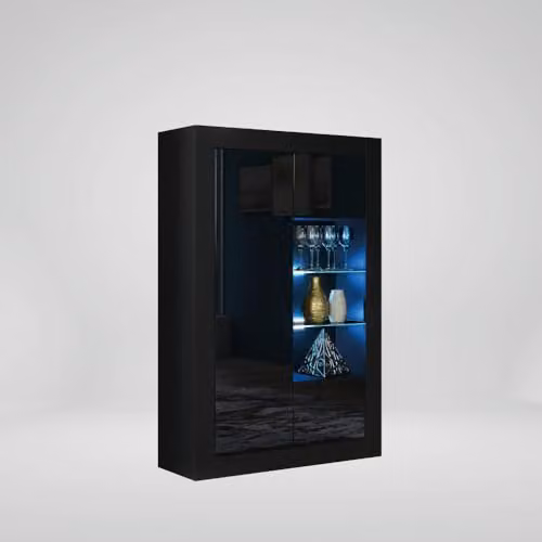 Creative Furniture Arcadia Black Glossy Display Cabinet with Glass Doors and Integrated Lighting W/D/H: 140 x 35 x 93 cm – 6