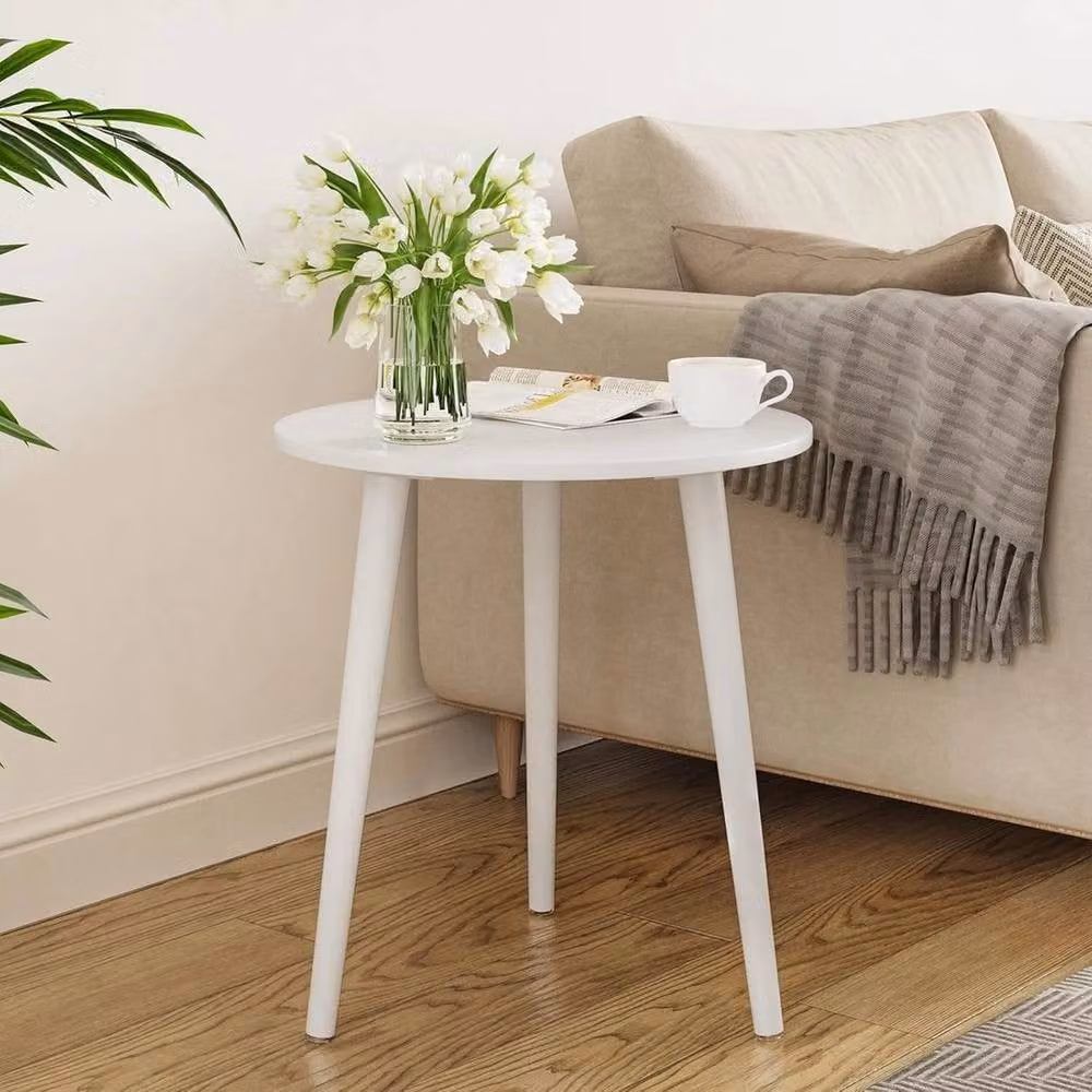 FORGEVIO White Round Small Wood End Coffee Side Table – 3
