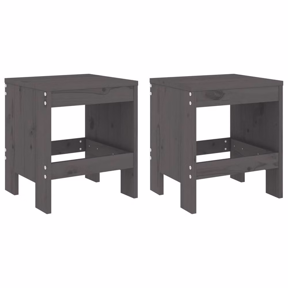 Berkfield Home Set of 2 Grey Garden Stools in Solid Pine Wood, W/D/H: 40 x 36 x 45 cm – 3