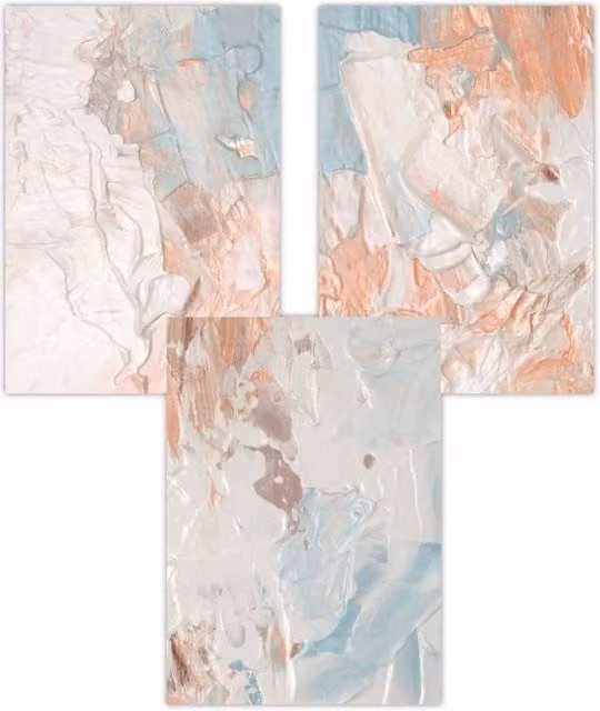 ARTZE Set of 3 Abstract Oil Painting Reproductions in Blue, Peach and Multicolour, W: 30 cm, H: 42 cm