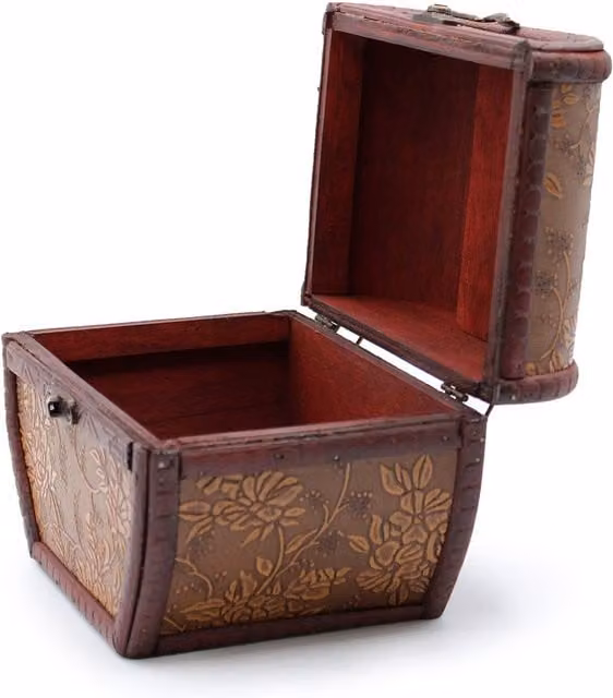 KDMK Vintage 1920s Style Floral Trinket Box in Red and Brown Metal and Wood
