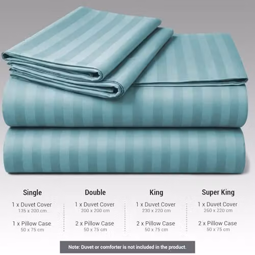 Pamposh Satin Stripe Microfibre Duvet Cover and Pillowcase Set in Green and Turquoise, W/D/H: 180 x 200 cm and 50 x 75 cm – 2