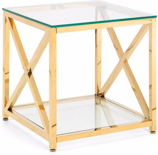 Cheshire Monaco Square Glass and Gold Metal Lamp Table