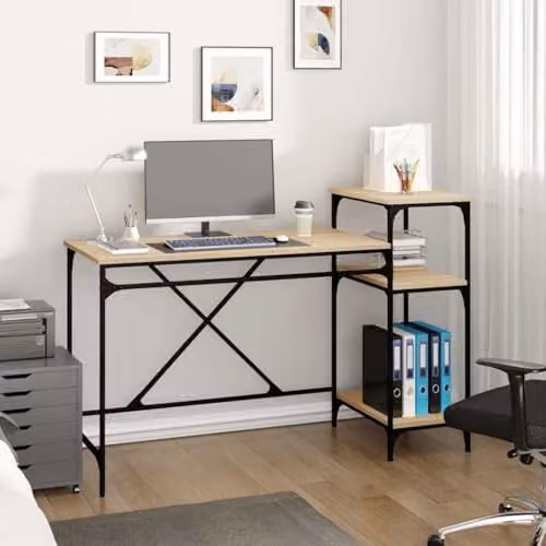 vidaXL Computer Desk with Shelves in Sonoma Oak and Brown, W/D/H: 135 x 50 x 90 cm – 2
