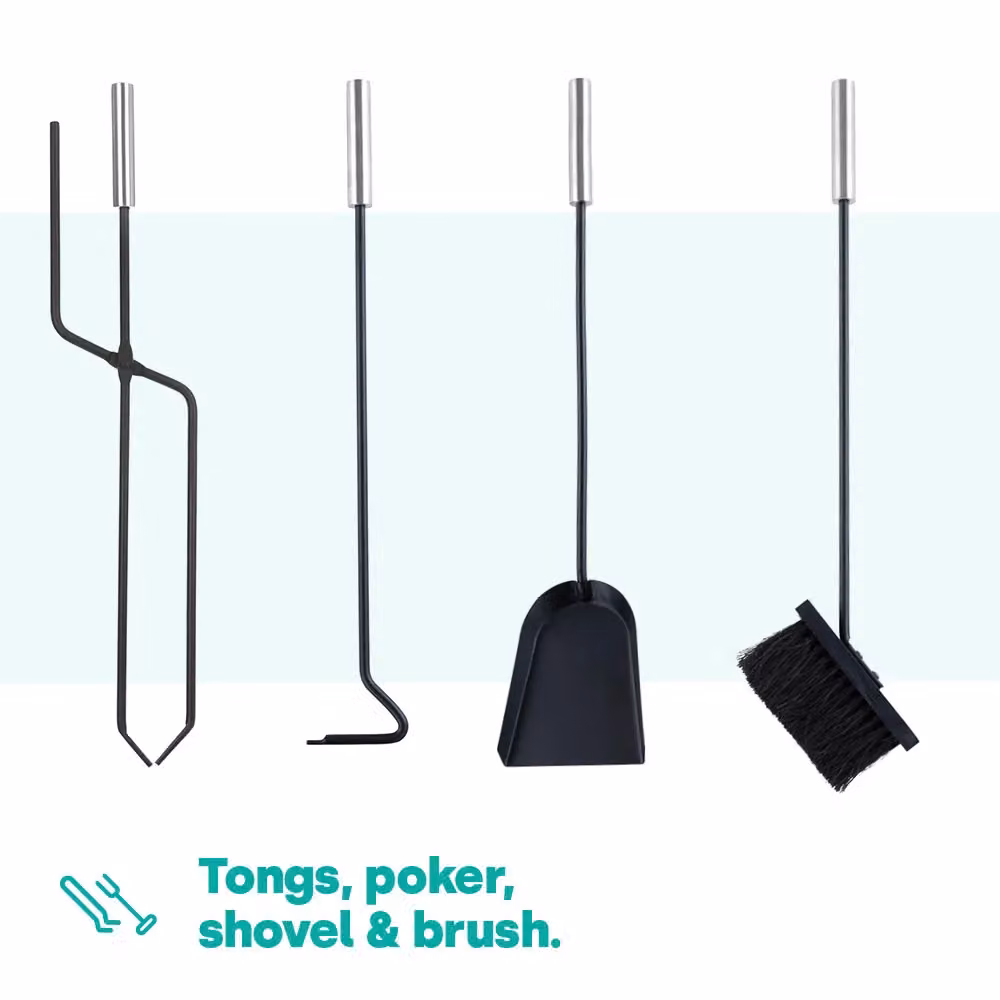 LIVIVO 5 Piece Heavy Duty Steel Fireplace Tools Set with Stand in Silver and Black, H 66.0 cm x W 23.0 cm x D 15.0 cm – 4