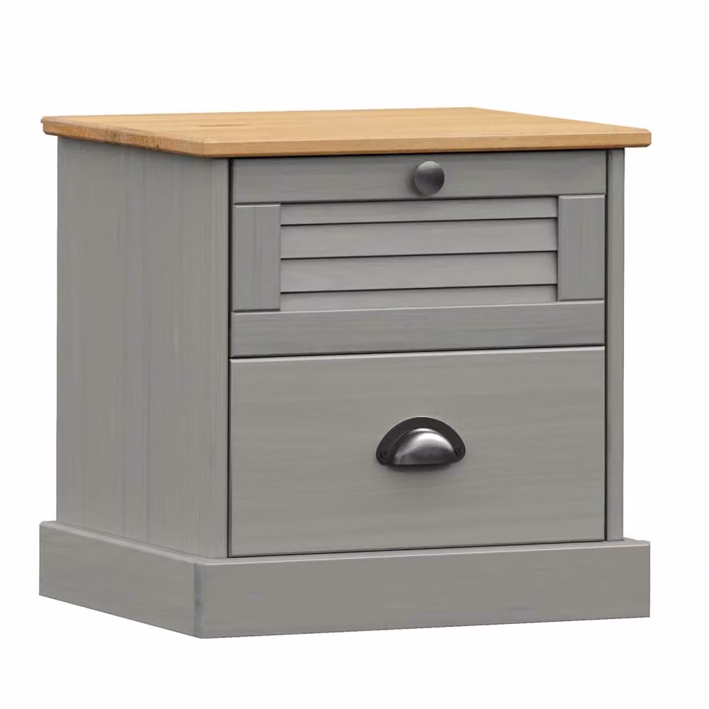 Berkfield Home VIGO Bedside Cabinet in Grey Solid Pine Wood, W: 42 cm, D: 35 cm, H: 40 cm – 2