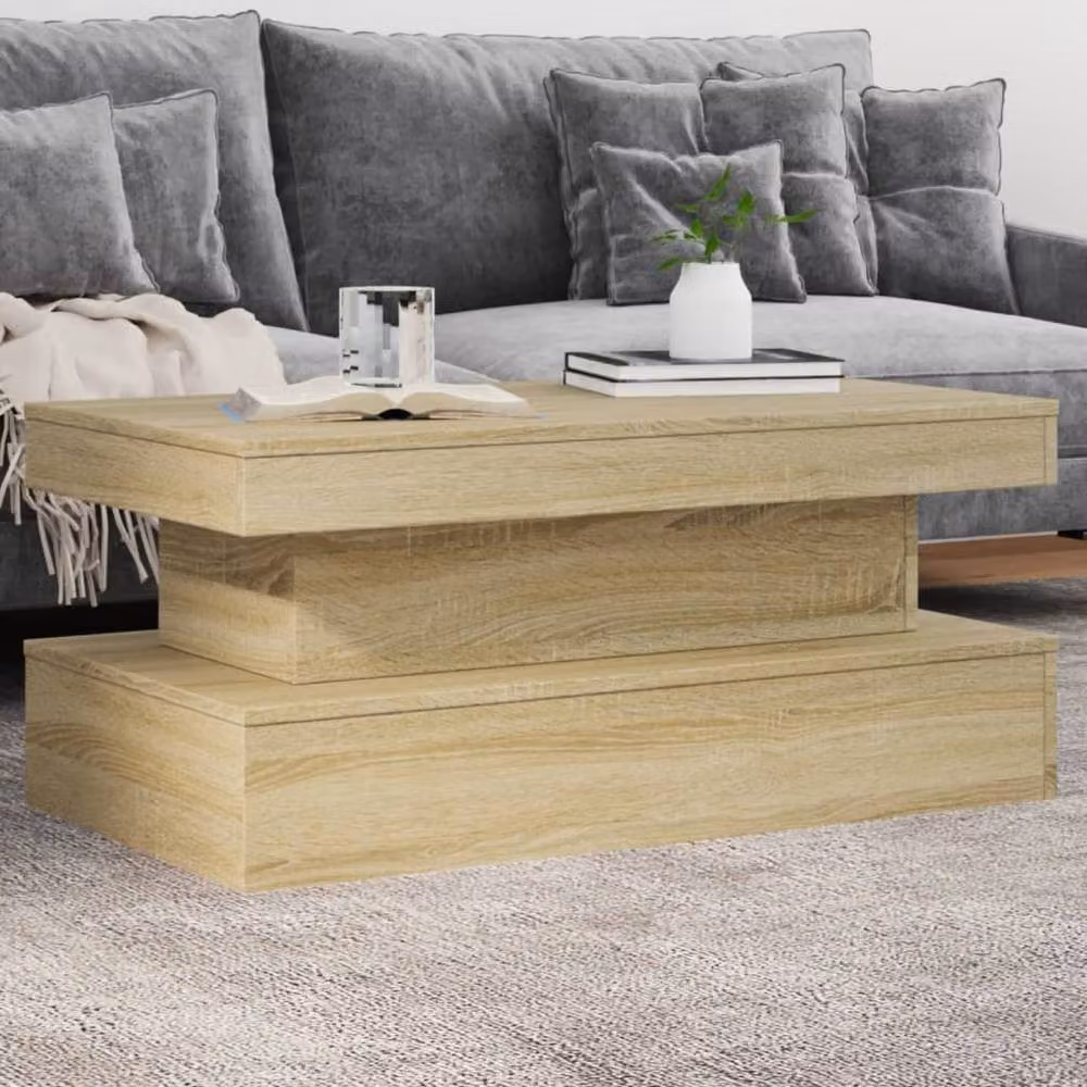 Berkfield Home Sonoma Oak Coffee Table with LED Lights in Brown, W/D/H: 90 x 50 x 40 cm – 2