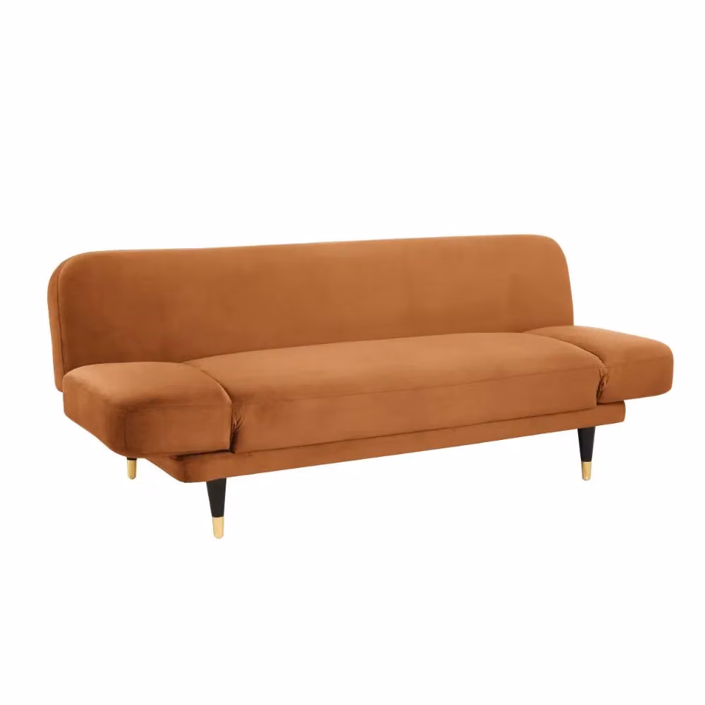 Home Detail Silas 3 Seater Sofa Bed in Burnt Orange with Velvet Fabric and Click-Clack Sleeping Function – 2