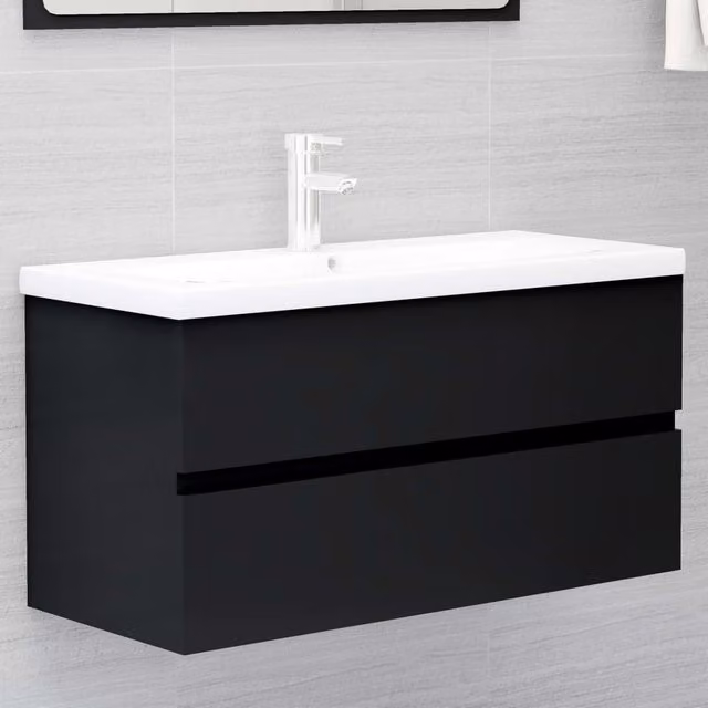Berkfield Home Sink Cabinet in Black Matt MDF, W/D/H: 90 x 38.5 x 45 cm – 1