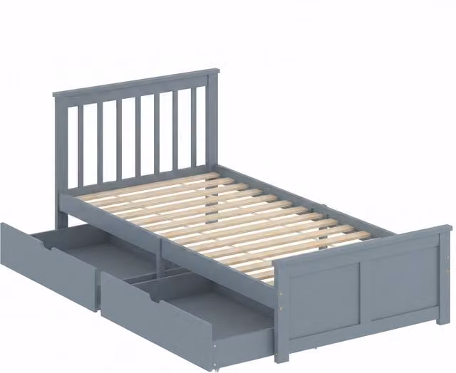 HOMCOM Grey Solid Pine Wood Single Storage Bed Frame with Drawers and Headboard, W/D/H: 90 x 190 x 82 cm – 1