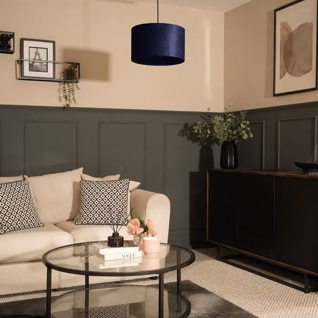 ValueLights Reni Medium Blue Velvet Cylinder Pendant Lampshade