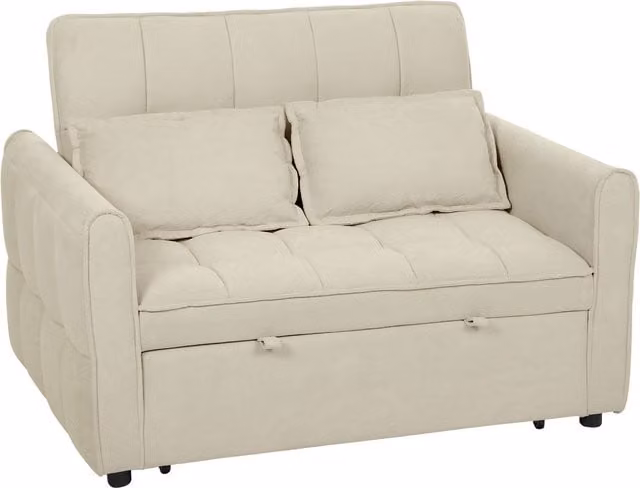 HOMCOM 2 Seater Convertible Sofa Bed with Click-Clack Adjustable Backrest and Scatter Cushions, Beige Velvet Fabric