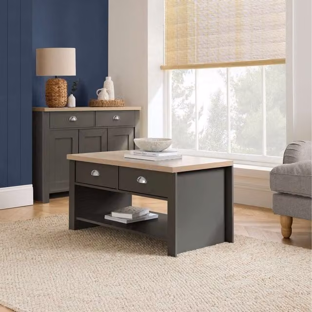 Birlea Highgate 2 Drawer Coffee Table in Grey Oak Wood