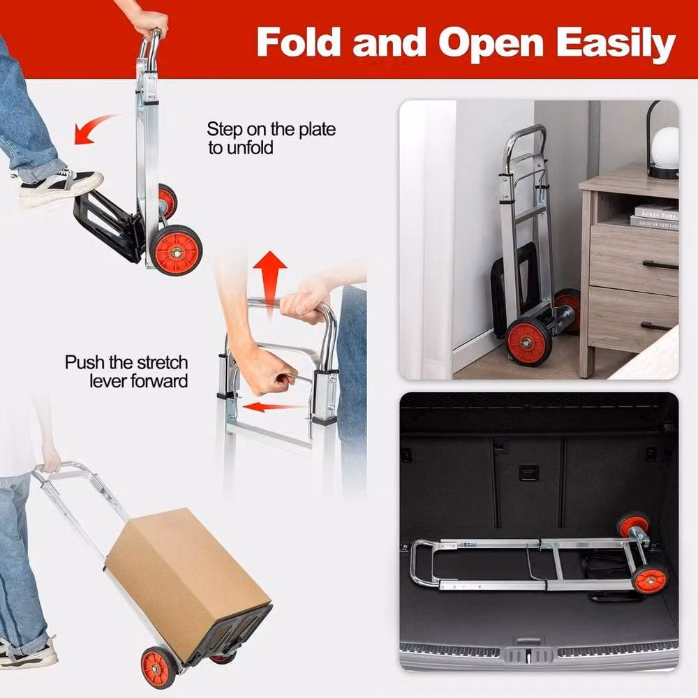 Kelvenix Heavy Duty Folding Hand Truck Sack Barrow in Silver Aluminium – 4