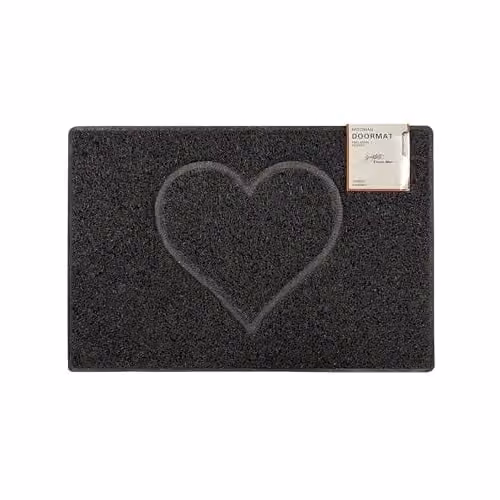 Oseasons Heart Small Embossed Black Vinyl Doormat with Open Backing – 1