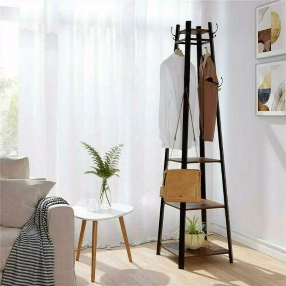 ERGOVEXA Revolving Shape Coat Stand with Three Shelves in Black – 3