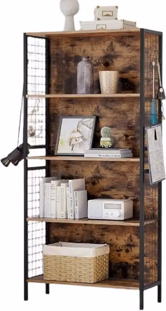 Modcraft Industrial 4-Tier Freestanding Bookcase with Adjustable Shelves and Metal Frame, Brown