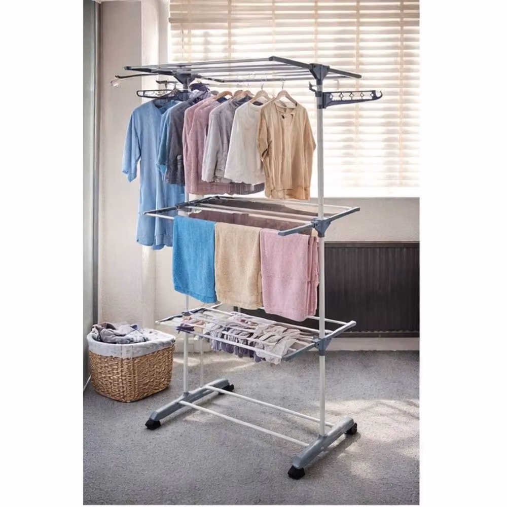 Kelvenix 4 Tier Foldable Metal Clothes Airer Rack in Grey – 2