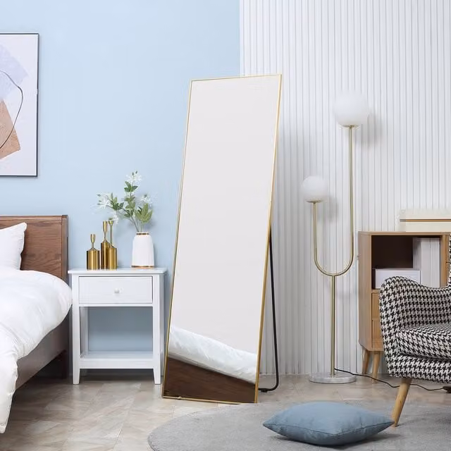 HOMCOM Full Length Wall Mounted Dressing Mirror in Gold