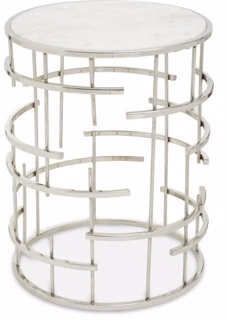 Orsina Round White Marble Top Side Table with Silver Metal Frame
