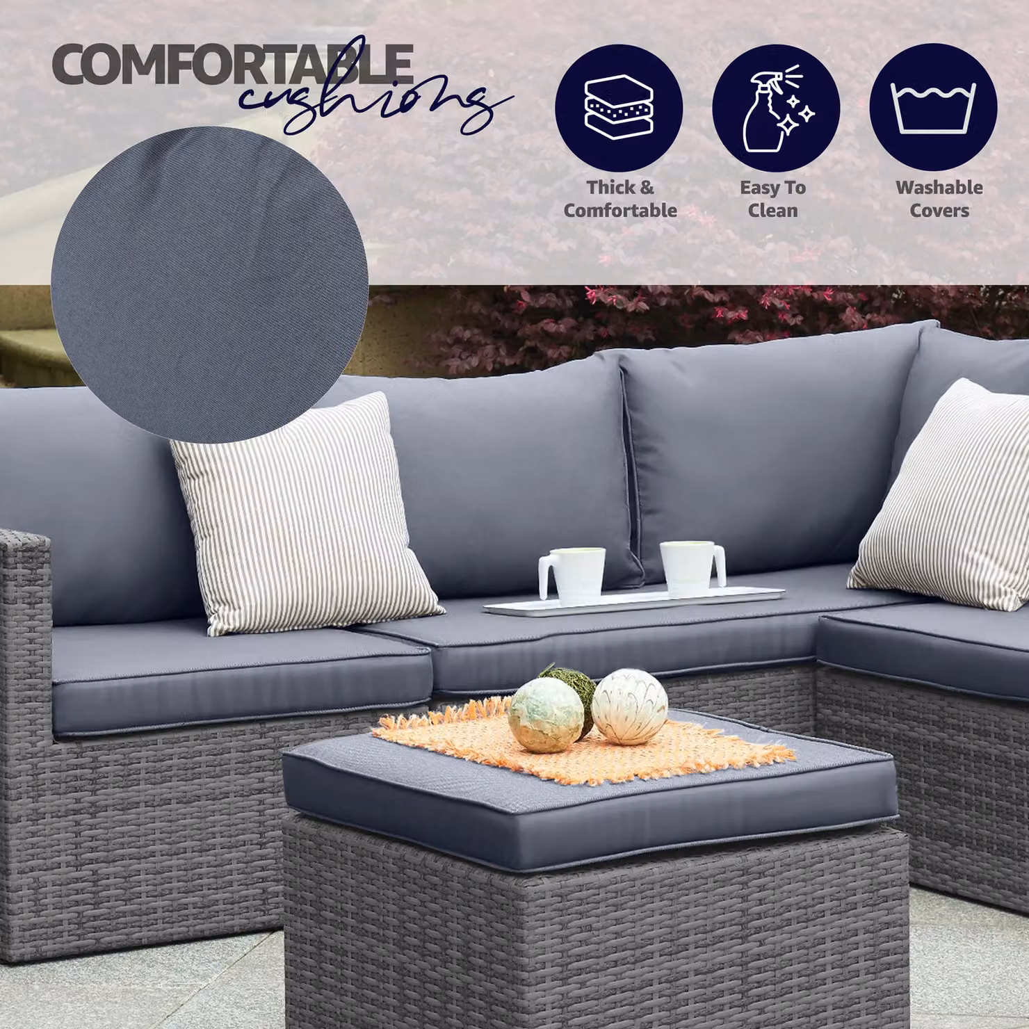 Bravich LTD 6 Seater Grey Rattan Corner Sofa and Footstool Garden Furniture Set – 5