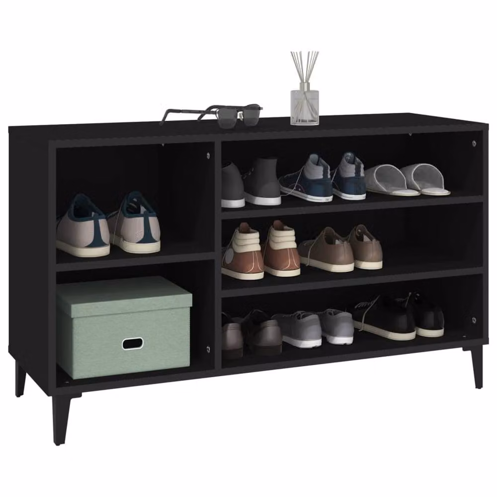 Berkfield Home Modern Black Wall Mounted Shoe Cabinet with Integrated Seat, W/D/H: 102 x 36 x 60 cm – 3