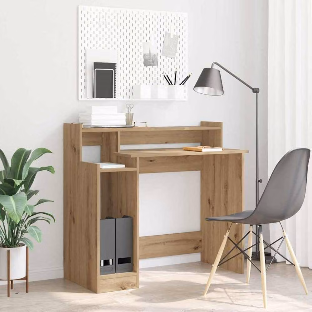 Berkfield Home Modern Writing Desk with Storage Shelf in Brown Artisan Oak Finish – 1