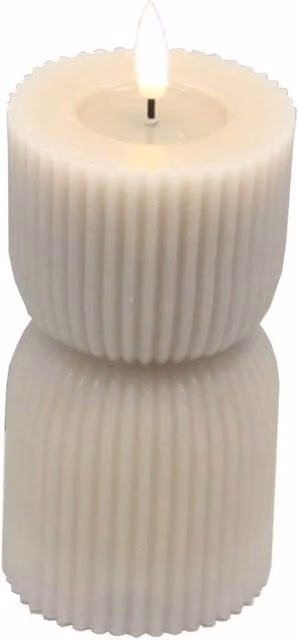 Lemon Pavilion Luxe Collection Stone Carved LED Pillar Candle in Beige