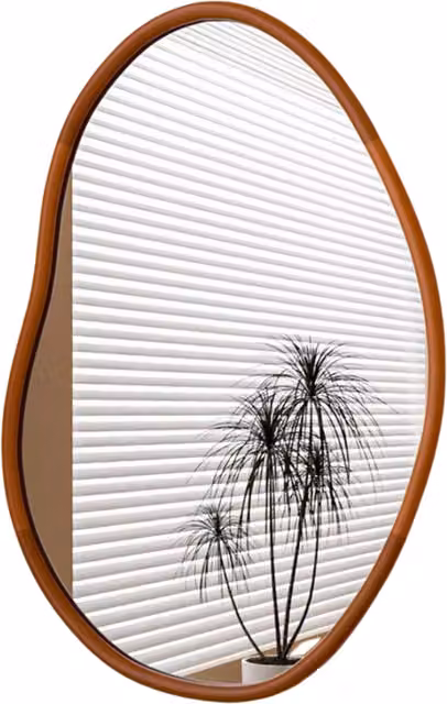 Furnold Mid-Century Organic Irregular Wooden Wall Mirror, Brown, 56 cm