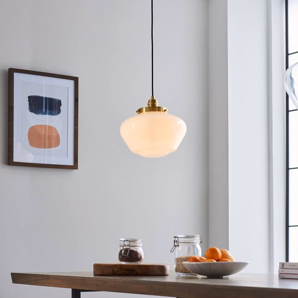 Netlighting Camberley Dome Pendant Ceiling Light with Brass Plate and White Opal Glass, E27 – 2