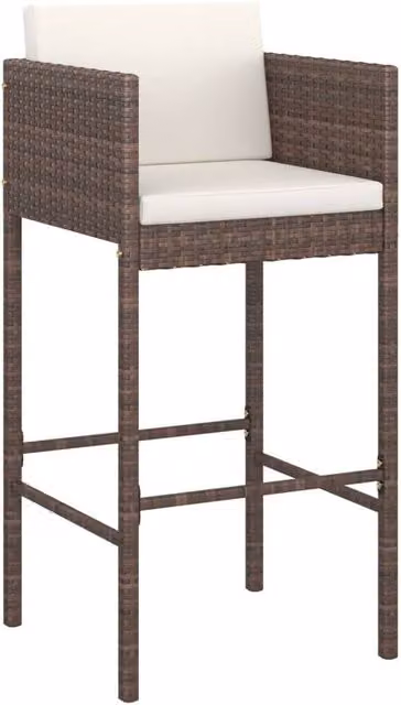 Berkfield Home Set of 4 Sturdy Brown Poly Rattan Bar Stools with Cushions and Steel Frame