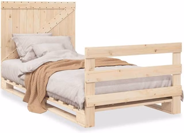 Berkfield Home Solid Pine Wood Bed Frame with Headboard in Natural, W: 100 cm, D: 200 cm