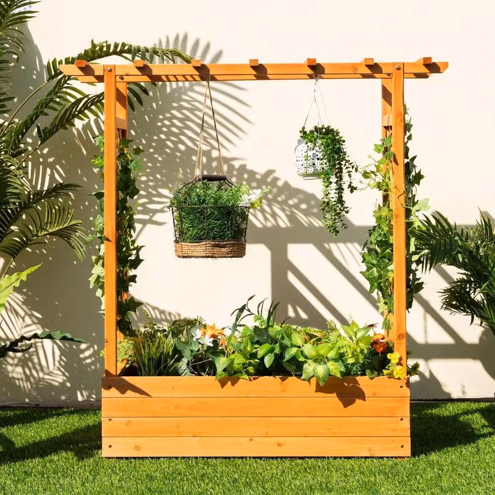 Havendro Brown Wooden Vertical Plant Container for Indoor and Outdoor Use, W: 44 cm, D: 35 cm, H: 113 cm – 2