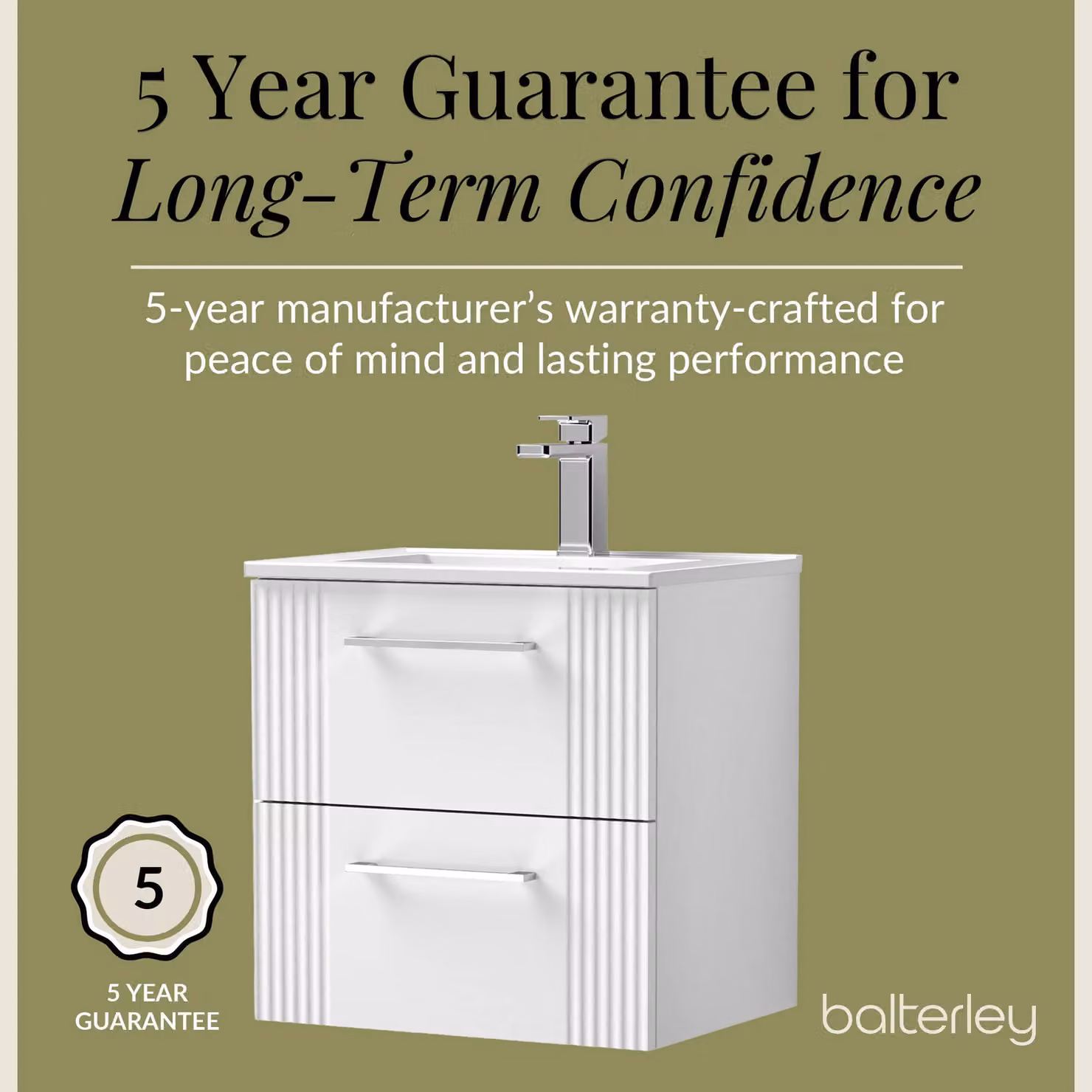 Balterley Minimalist Wall Hung 2 Drawer Vanity Unit with Basin, Satin White, W: 50 cm, D: 51.8 cm, H: 50 cm – 2
