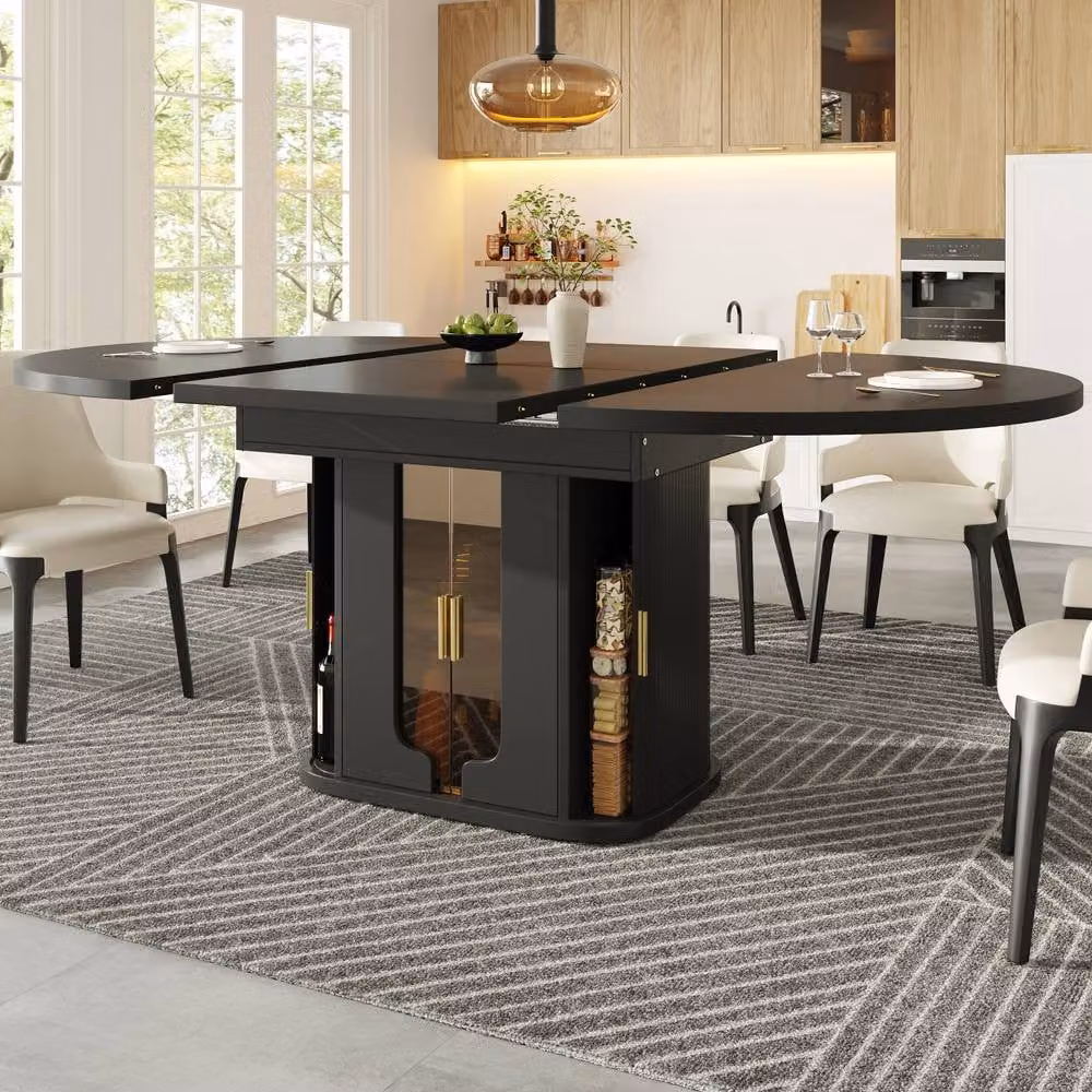BTM Modern Oval Extendable 6 Seater Dining Table in Black Matt MDF Laminate – 2