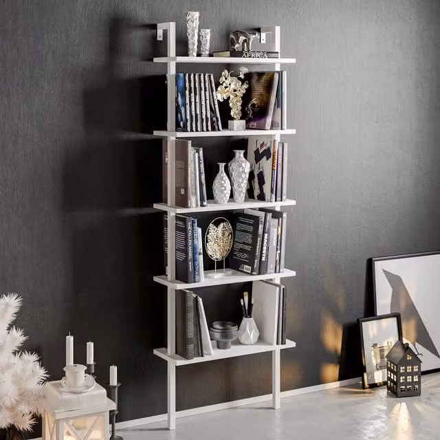 Decorotika Piante 5-Tier Modern White Metal and MDF Bookshelf