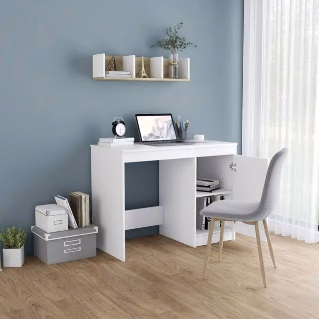 Berkfield Home Modern White Writing Desk in Engineered Wood W/D/H: 100 x 50 x 76 cm – 1