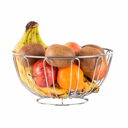 Innoteck Essentials Round Chrome Fruit Bowl, Silver Metal Wire Basket for Kitchen Storage