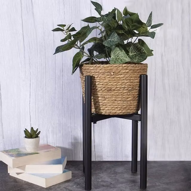 Maison & White Matt Black Metal Adjustable Freestanding Plant Stand