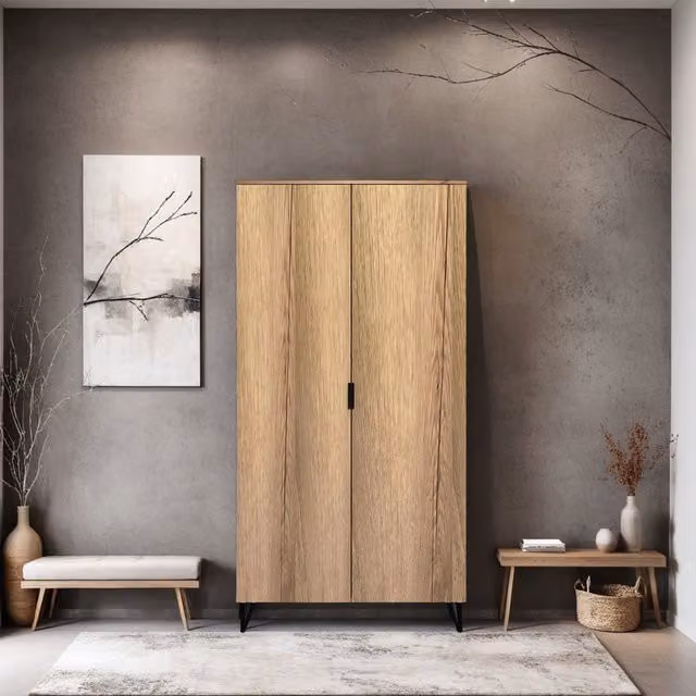 FWStyle 2 Door Double Wardrobe in Cracked Oak Brown