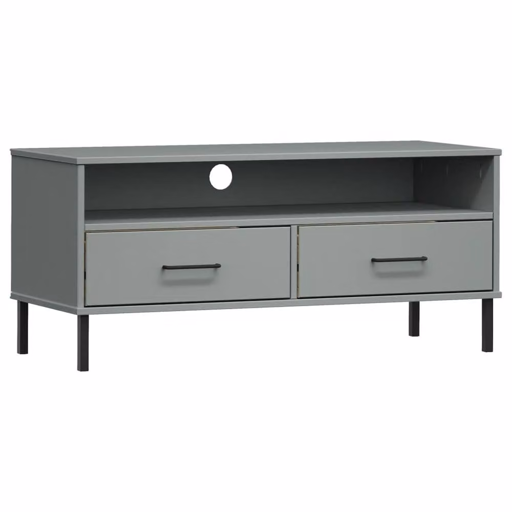 Berkfield Home Oslo TV Cabinet in Grey Solid Pine Wood with Metal Legs, W: 106.0 cm, D: 40.0 cm, H: 46.5 cm – 3