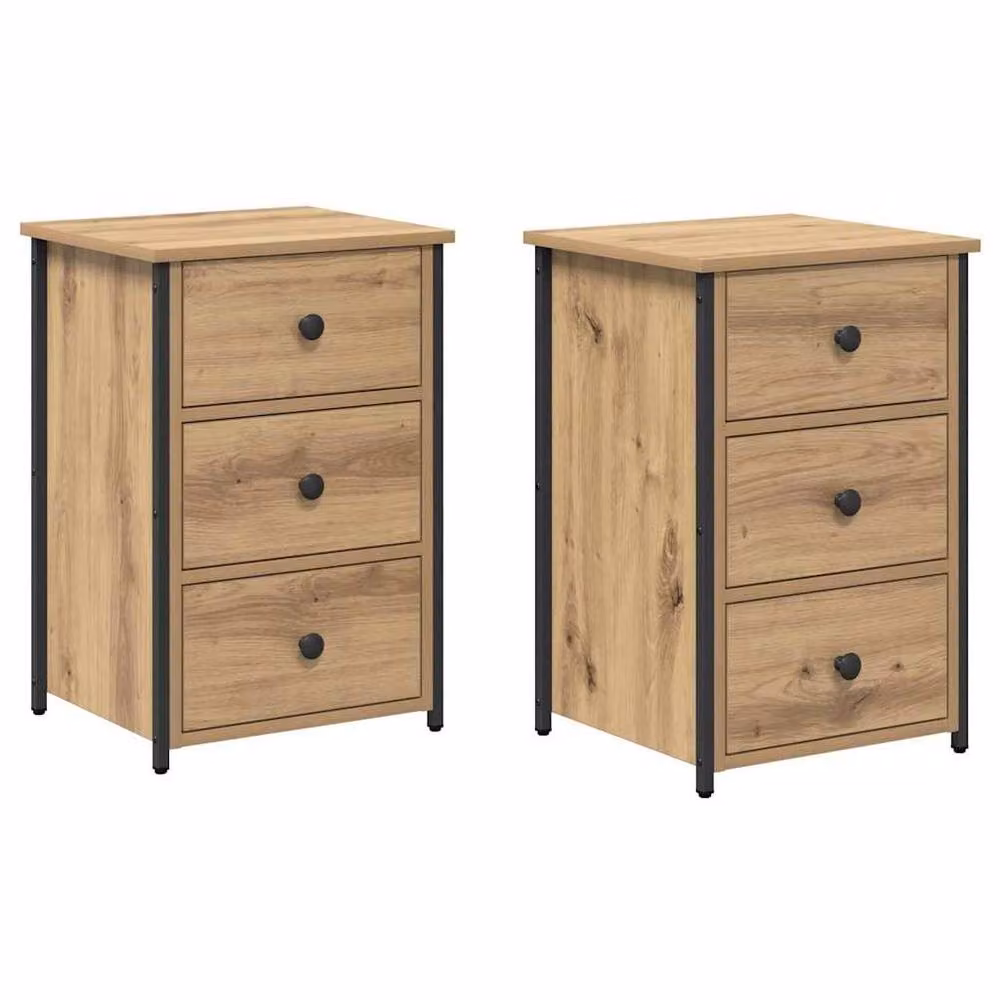 Berkfield Home Traditional Artisan Oak Bedside Tables in Brown – 3