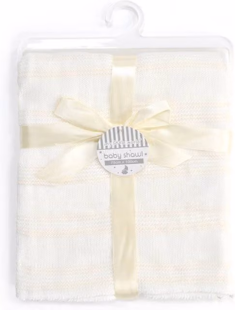 My Little World Striped Knitted Baby Shawl Blanket in White, W: 75 cm x L: 100 cm