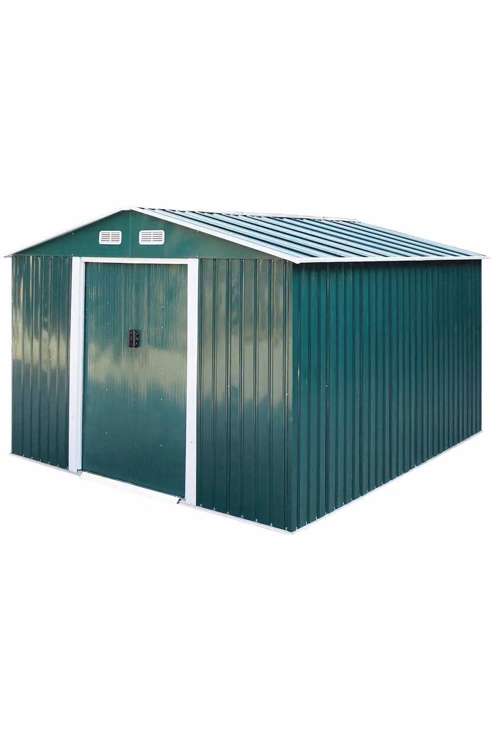 Garden Sanctuary Large Metal Garden Storage Shed in Green, W/D/H: 259.0 x 178.0 x 257.0 cm – 3