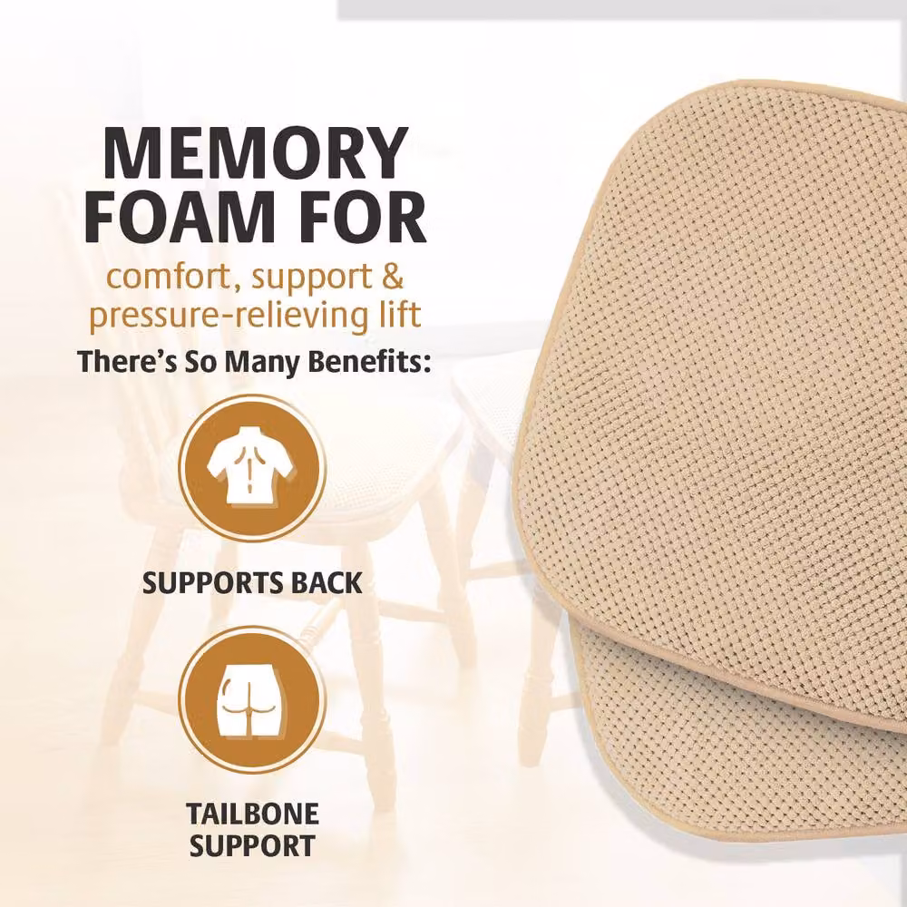 Coopers of Stortford Pack of 2 Non-Slip Chenille Memory Foam Dining Chair Seat Pads in Beige, W/D/H: 40 x 40 x 4 cm – 2