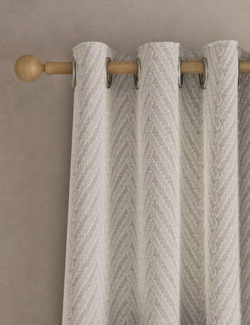 M&S Grey Textured Herringbone Eyelet Curtains