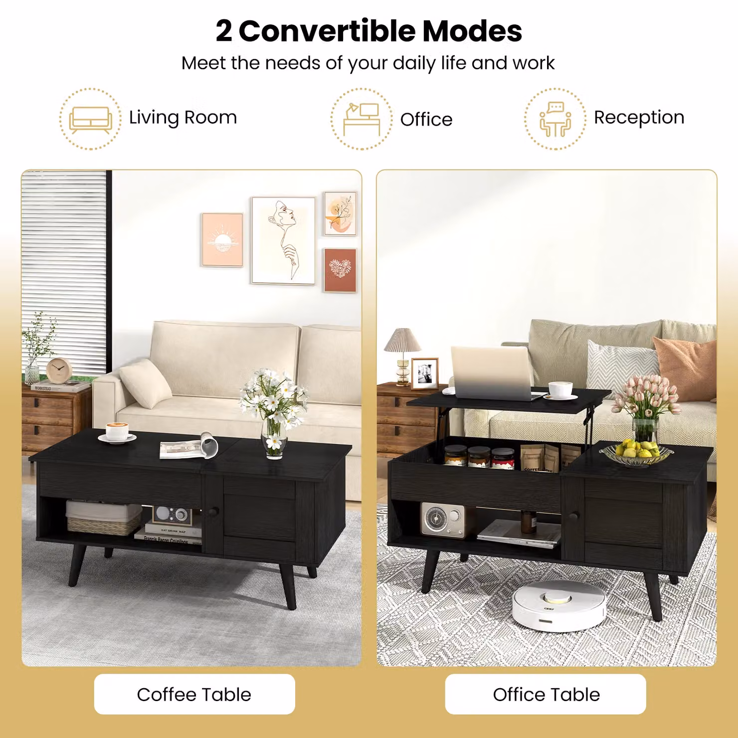 Costway Modern Lift Top Coffee Table with Storage in Black – 7