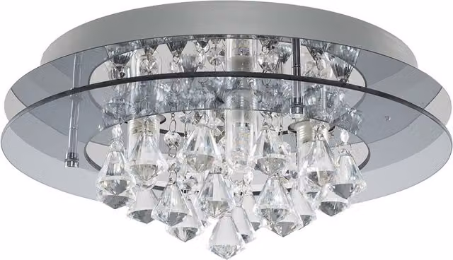 ValueLights Romano Clear Flush Ceiling Light in Transparent and Chrome Glass